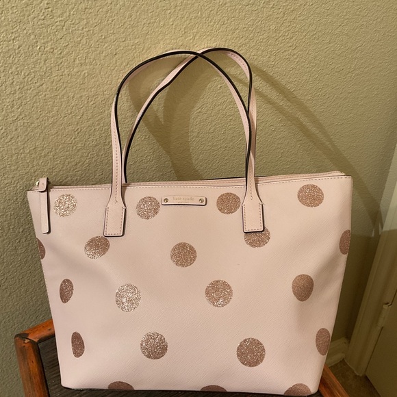 kate spade Handbags - kate spade pale pink tote with glitter polka dots